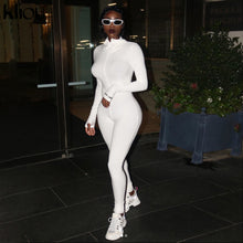 Load image into Gallery viewer, Kliou solid turtleneck full sleeve jumpsuits 2019 autumn winter women fitness slim rompers zipper long bodysuit skinny jogger