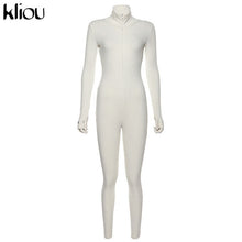 Load image into Gallery viewer, Kliou solid turtleneck full sleeve jumpsuits 2019 autumn winter women fitness slim rompers zipper long bodysuit skinny jogger